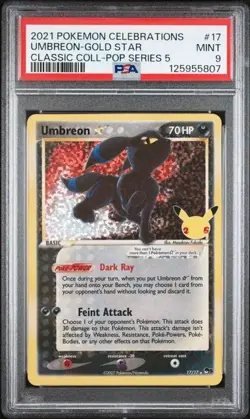 PSA 9 UMBREON GOLD STAR 17 HOLO BLEED CELEBRATIONS CLASSIC COLLECTION POKEMON - Image 1