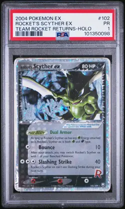 2004 POKEMON EX TEAM ROCKET RETURNS #102 ROCKET'S SCYTHER EX-HOLO PSA 1 - Image 1