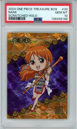 2024 One Piece Panini Treasure Box Nami Serialized /10 Scratched Holo PSA 10 - Image 1