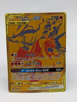 Pokemon Reshiram & Charizard GX Tag Team Full Art Gold Card SM247 2021 Holo - Image 1