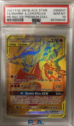 PSA 10 GEM MINT Reshiram & Charizard GX SM247 SM PROMO GOLD Pokemon Card 157 - Image 1