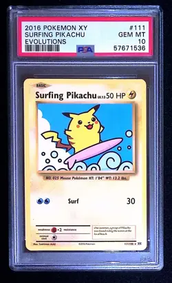 2016 POKEMON XY EVOLUTIONS #111 SURFING PIKACHU PSA 10 - Image 1