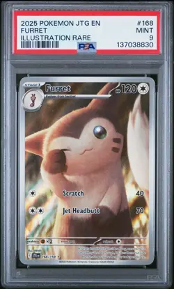 2025 POKEMON JTG EN-JOURNEY TOGETHER ILLUSTRATION RARE #168 FURRET PSA 9 - Image 1