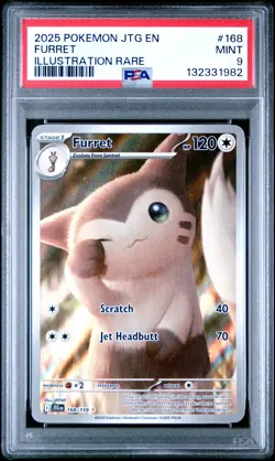 2025 POKEMON JTG EN-JOURNEY TOGETHER ILLUSTRATION RARE #168 FURRET PSA 9 - Image 1