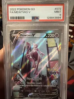 2022 Pokemon Go Mewtwo v Full Art Alternate Art PSA 9 Mint Graded 072/078 - Image 1