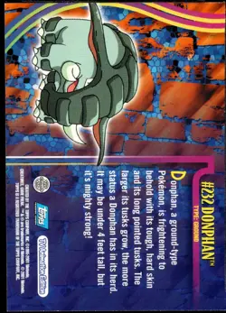 ENGLISH 2001 Topps Pokemon Topps Johto Series 3 Holo Foil #232 Donphan - Image 2