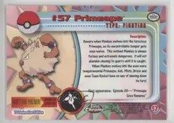 Primeape Topps Chrome Pokemon TV Animation Edition #57 2000 - Image 2