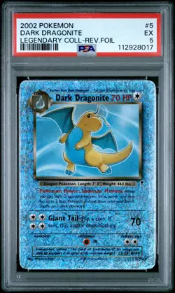 2002 POKEMON LEGENDARY COLLECTION #5 DARK DRAGONITE-REVERSE FOIL PSA 5 - Image 1