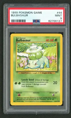 1999 POKEMON GAME 44 BULBASAUR PSA MINT 9 - Image 1