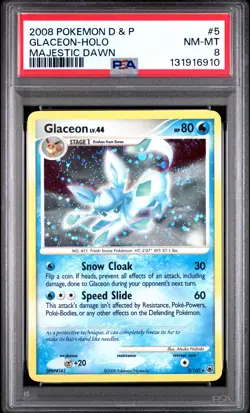 2008 POKEMON DIAMOND & PEARL MAJESTIC DAWN #5 GLACEON-HOLO PSA 8 - Image 1
