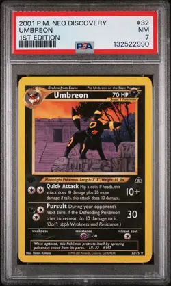 2001 POKEMON NEO DISCOVERY 1ST ED #32 UMBREON PSA 7 - Image 1