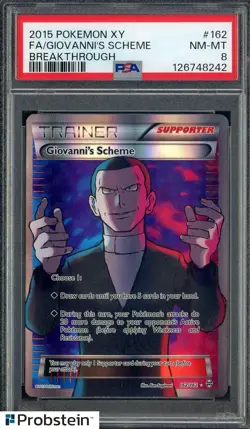 2015 Pokemon XY Breakthrough #162 FA Giovanni's Scheme PSA 8 NM-MT - Image 1