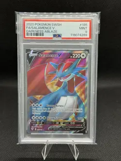2020 Pokemon SWSH Darkness Ablaze Salamence V Full Art #185 PSA 9 - Image 1