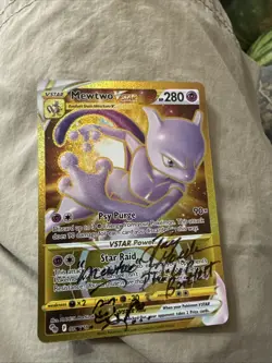 Pokemon Go Mewtwo VSTAR Gold Secret Rare Card 086/078 Jay Goede Signed JSA - Image 1