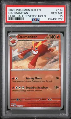 2025 POKEMON BLK EN-BLACK BOLT POKE BALL REVERSE HOLO #014 DARMANITAN PSA 10 - Image 1