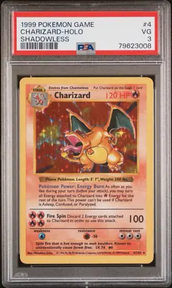 1999 POKEMON BASE SET SHADOWLESS #4 CHARIZARD-HOLO PSA 3 - Image 1