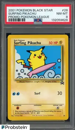 2001 Pokemon Black Star Promo Pokemon League #28 Surfing Pikachu PSA 8 NM-MT - Image 1