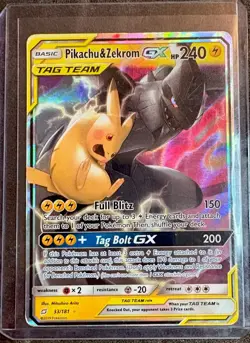 Pokemon Pikachu & Zekrom GX TCG Sun & Moon Team Up Holo Ultra Rare Card 33/181 - Image 1