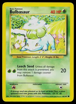 Pokemon Card - Bulbasaur Base Set UK 4th Print 1999-2000 44/102 - Image 1