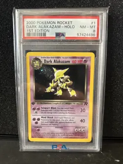 Pokemon PSA 8 Graded HOLO 1st Edition Dark Alakazam 1/82 Team Rocket WOTC - Image 1