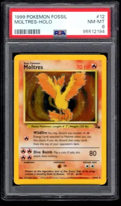 1999 POKEMON FOSSIL MOLTRES HOLO 12/62 PSA 8 - Image 1
