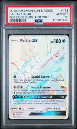 2018 POKEMON SUN & MOON FORBIDDEN LIGHT SECRET #132 FULL ART/PALKIA GX PSA 10 - Image 1