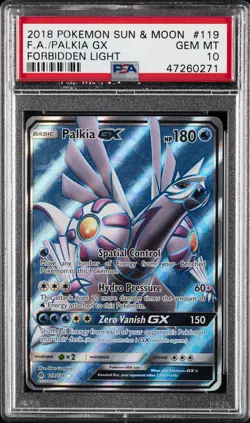 2018 POKEMON SUN & MOON FORBIDDEN LIGHT #119 FULL ART/PALKIA GX PSA 10 - Image 1