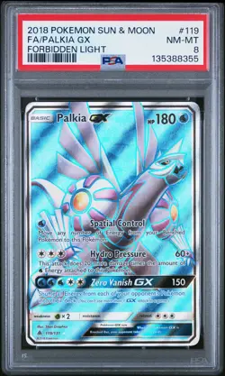 2018 POKEMON SUN & MOON FORBIDDEN LIGHT #119 FULL ART/PALKIA GX PSA 8 - Image 1
