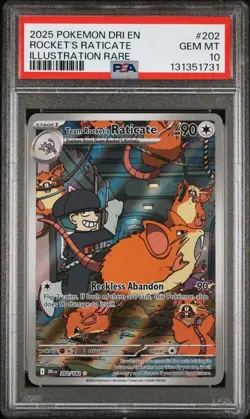 PSA 10 Team Rocket's Raticate 202/182 Pokemon Destined Rivals Illustration Rare - Image 1