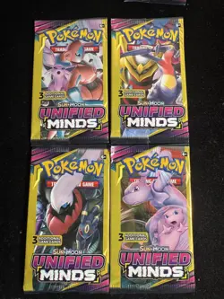 Pokemon Sun & Moon Unified Minds 3 Card Mini Booster Pack - 4 Packs - Art Set - Image 1