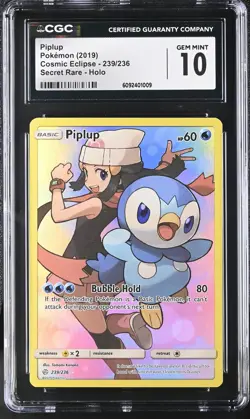 Pokemon TCG Piplup Sun & Moon - Cosmic Eclipse 239/236 Holo Secret Rare CGC 10 - Image 3
