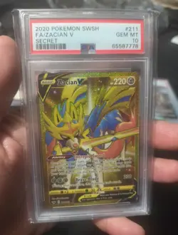 2020 Pokemon TCG Zacian v FA 211/202 Secret Rare SWSH Gem Mint PSA 10 - Image 1