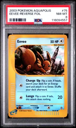 Eevee-Reverse Foil Pokemon Aquapolis 75 NM PSA NM-MT 8 - Image 1