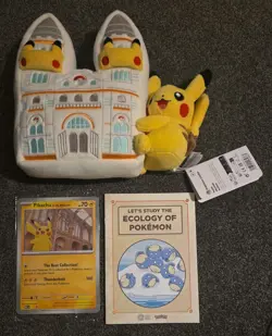 Pokemon x Natural History Museum Pikachu Jumbo Promo Card And Plush - Image 1