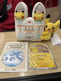Pokemon x Natural History Museum Pikachu Jumbo Promo Card And Plush - Image 1
