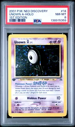 2001 POKEMON NEO DISCOVERY 1ST EDITION #14 UNOWN A-HOLO PSA 8 - Image 1
