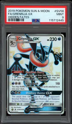 Pokemon PSA 9 Greninja GX SV56/SV94 Sun & Moon Hidden Fates Shiny Vault Mint - Image 1