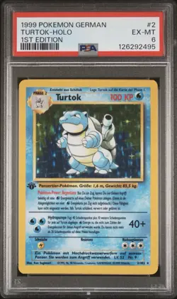 1999 Pokemon GERMAN 1st Edition Base Set Turtok-Blastoise Holo 2/102 PSA 6 EX-MT - Image 1