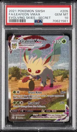 2021 POKEMON SWORD & SHIELD EVOLVING SKIES SECRET FULL ART/LEAFEON VMAX PSA 10 - Image 1