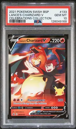 PSA 10 LANCE'S CHARIZARD V SWSH133 CELEBRATIONS COLLECTION PROMO POKEMON CARD - Image 1
