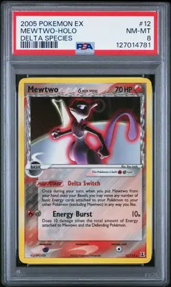 2005 POKEMON EX DELTA SPECIES #12 MEWTWO-HOLO PSA 8 - Image 1