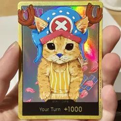 Tony Tony Chopper Textured Holo Gold Frame Silly Cat Meme Custom DON !! Art Card - Image 1