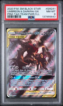 2020 POKEMON SM BLACK STAR PROMO TAG TEAM POWERS COLL UMBREON & DARKRAI GX PSA 8 - Image 1