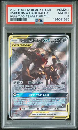 2020 POKEMON SM BLACK STAR PROMO TAG TEAM POWERS COLL UMBREON & DARKRAI GX PSA 8 - Image 1