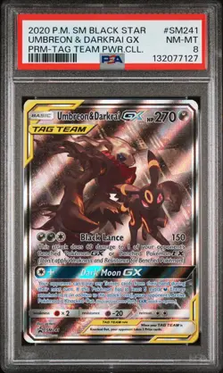 2020 POKEMON SM BLACK STAR PROMO TAG TEAM POWERS COLL UMBREON & DARKRAI GX PSA 8 - Image 1