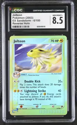 CGC 8.5 Jolteon 2003 EX Sandstorm 6/100 Reverse Holo Pokemon Card - Image 1