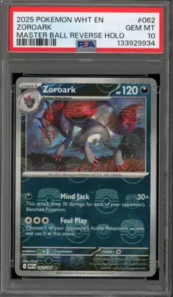 Pokemon Zoroark White Flare Master Ball Reverse Holo #062 PSA 10 Gem Mint - Image 1