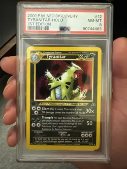 2001 POKEMON NEO DISCOVERY 1ST EDITION #12 TYRANITAR-HOLO PSA 8 - Image 1