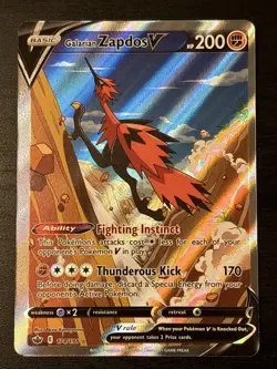 Galarian Zapdos V Alternate Art 174/198 Swsh06: Sword & Shield Chilling Reign Nm - Image 1