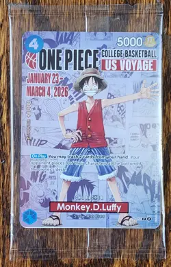One Piece Monkey D. Luffy US Voyage College Basketball Promo Card Sealed - Image 1